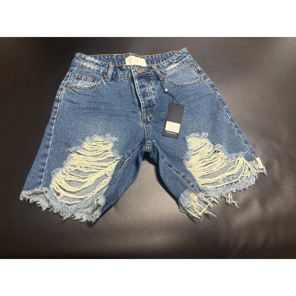 One Teaspoon Stevies Low Waist Long Length Boyfriend Denim Shorts Rosewood Sz 23